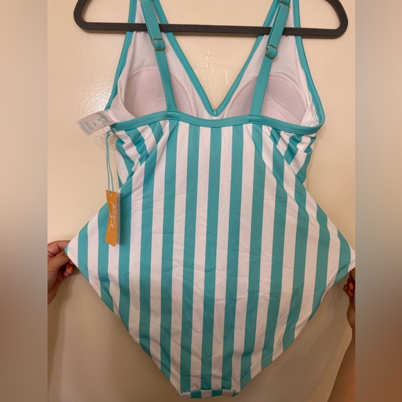 Turquoise striped one piece bathing suit - Kona SOL - Picture 6 of 7